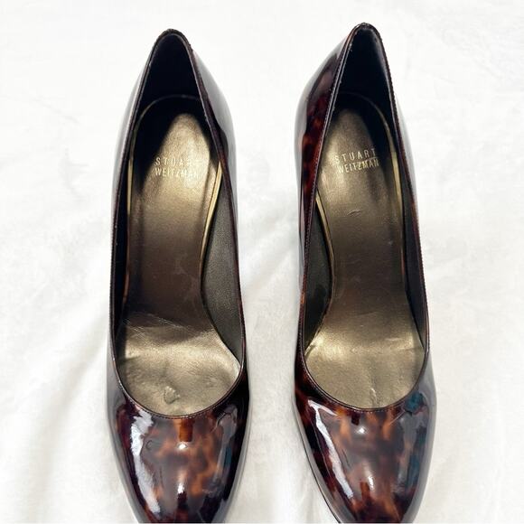 Stuart Weitzman brown Tortoise shell Heels leather pumps size 9.5 round toe - Picture 4 of 10